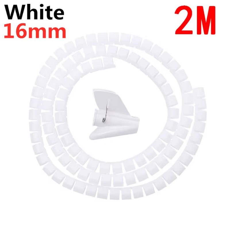 Flexible Spiral Cable Protector - 2M/1M Cord Organizer for Computer Management (16/10mm)