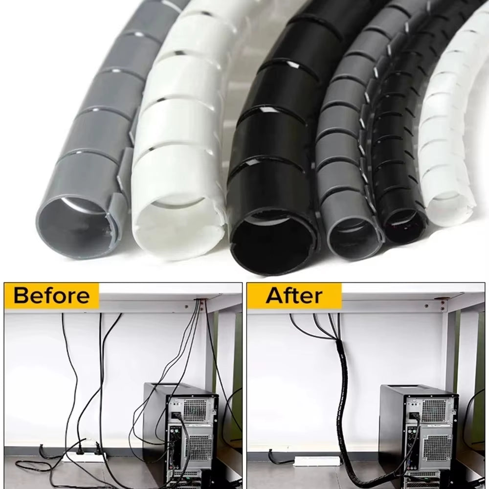 Flexible Spiral Cable Protector - 2M/1M Cord Organizer for Computer Management (16/10mm)