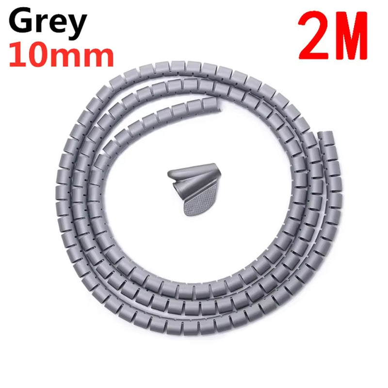 Flexible Spiral Cable Protector - 2M/1M Cord Organizer for Computer Management (16/10mm)