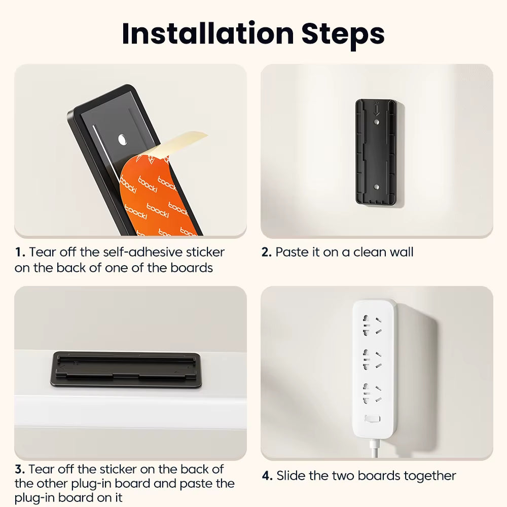 Wall-Mounted Self-Adhesive Power Socket Strip Holder - Punch-Free Organizer for Kitchen & Office