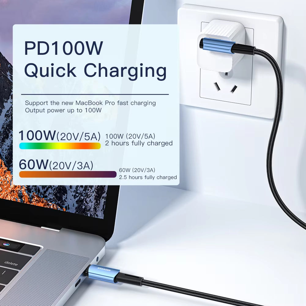 90° Angle 100W USB Type C to USB C Cable - Fast Charging for iPad, MacBook Pro, Xiaomi, Samsung, Huawei