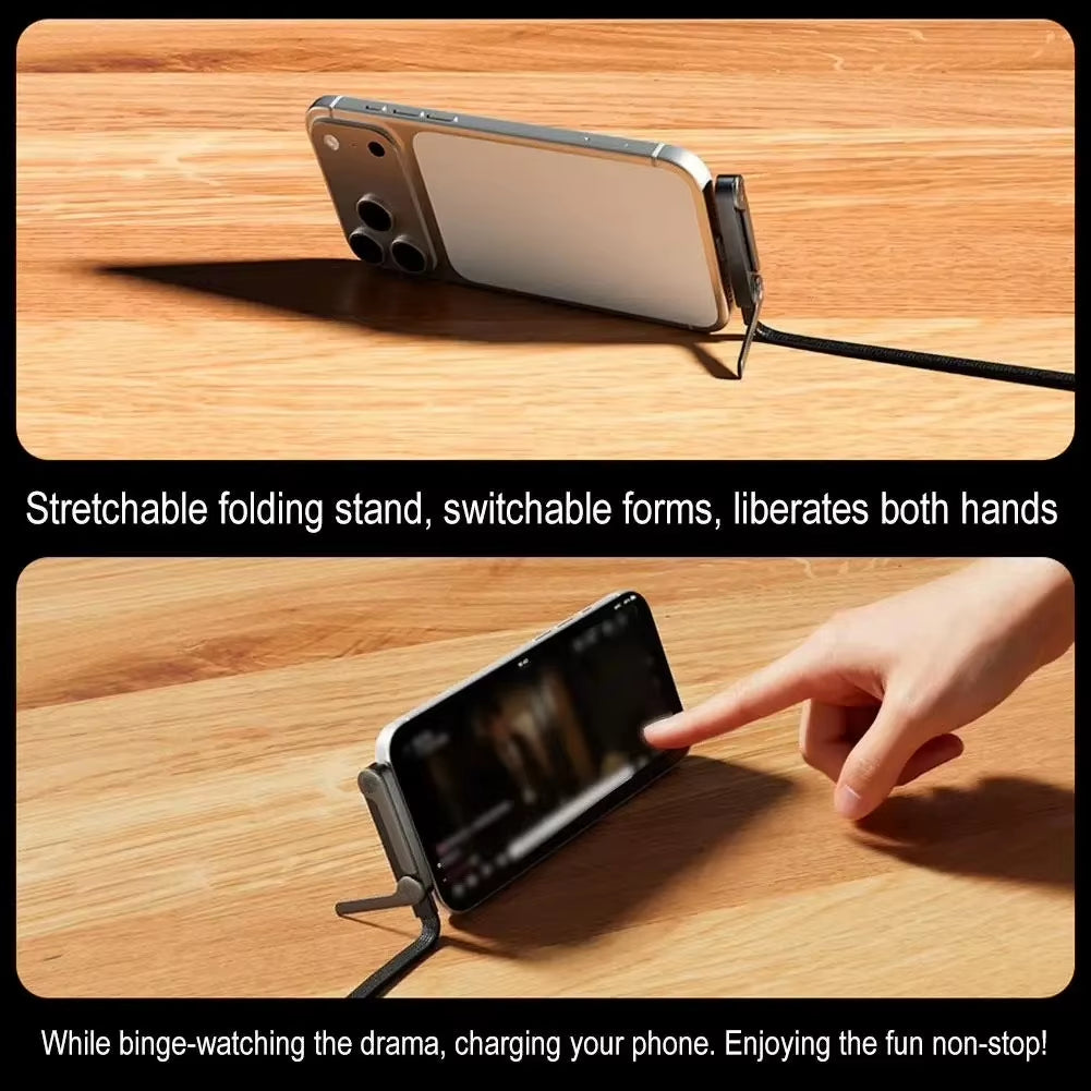 240W Type-C to Type-C Elbow Fast Charging Data Cable with Foldable Phone Holder for iPhone 17/16/15 and Samsung Devices