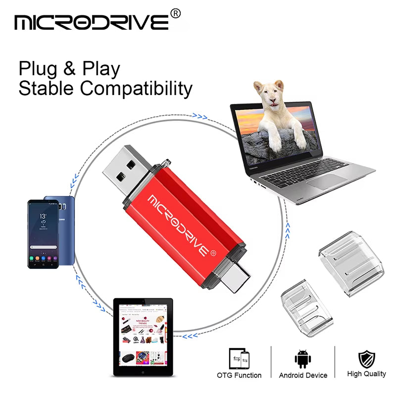 Versatile 2-in-1 Type C & Micro USB Flash Drive - High-Speed OTG Pen Drive Available in 128GB, 64GB, 32GB, 16GB, 8GB, and 4GB