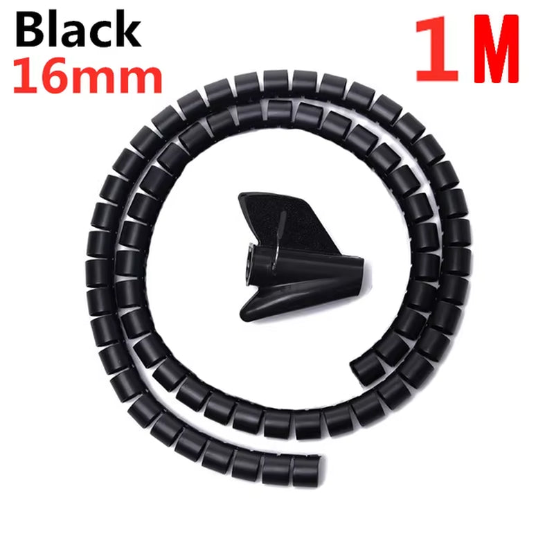 Flexible Spiral Cable Protector - 2M/1M Cord Organizer for Computer Management (16/10mm)