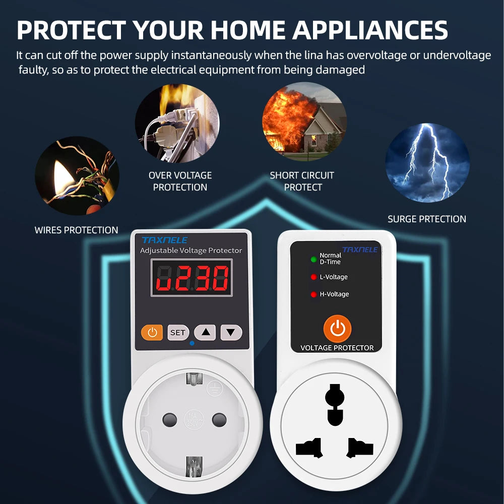 Adjustable 16A Voltage Protector Socket for AC 220V – Safeguard Your Refrigerator and Appliances
