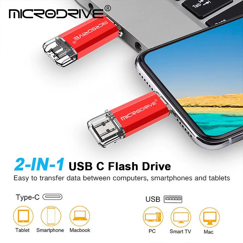 Versatile 2-in-1 Type C & Micro USB Flash Drive - High-Speed OTG Pen Drive Available in 128GB, 64GB, 32GB, 16GB, 8GB, and 4GB