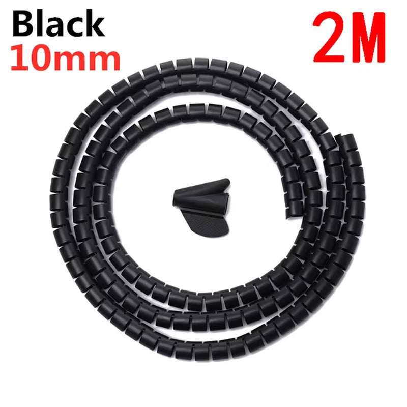 Flexible Spiral Cable Protector - 2M/1M Cord Organizer for Computer Management (16/10mm)