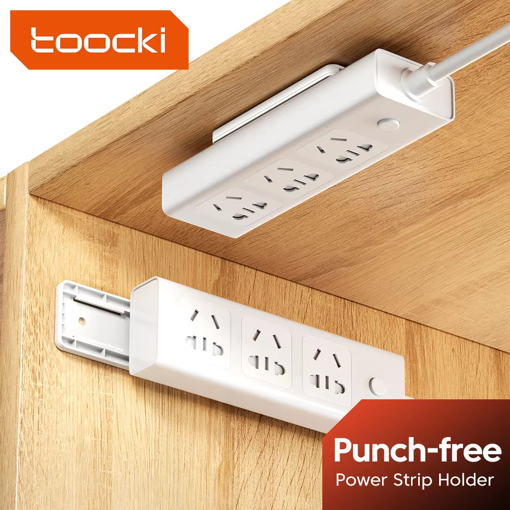 Wall-Mounted Self-Adhesive Power Socket Strip Holder - Punch-Free Organizer for Kitchen & Office