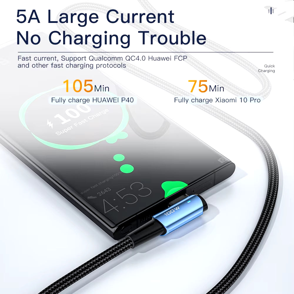 90° Angle 100W USB Type C to USB C Cable - Fast Charging for iPad, MacBook Pro, Xiaomi, Samsung, Huawei