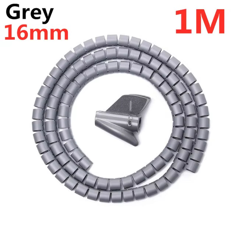 Flexible Spiral Cable Protector - 2M/1M Cord Organizer for Computer Management (16/10mm)