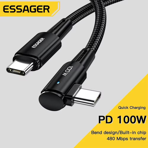 90° Angle 100W USB Type C to USB C Cable - Fast Charging for iPad, MacBook Pro, Xiaomi, Samsung, Huawei
