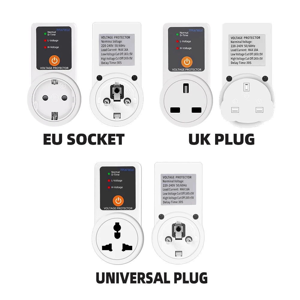 Adjustable 16A Voltage Protector Socket for AC 220V – Safeguard Your Refrigerator and Appliances