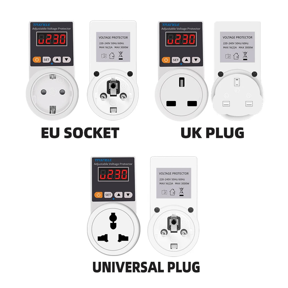 Adjustable 16A Voltage Protector Socket for AC 220V – Safeguard Your Refrigerator and Appliances