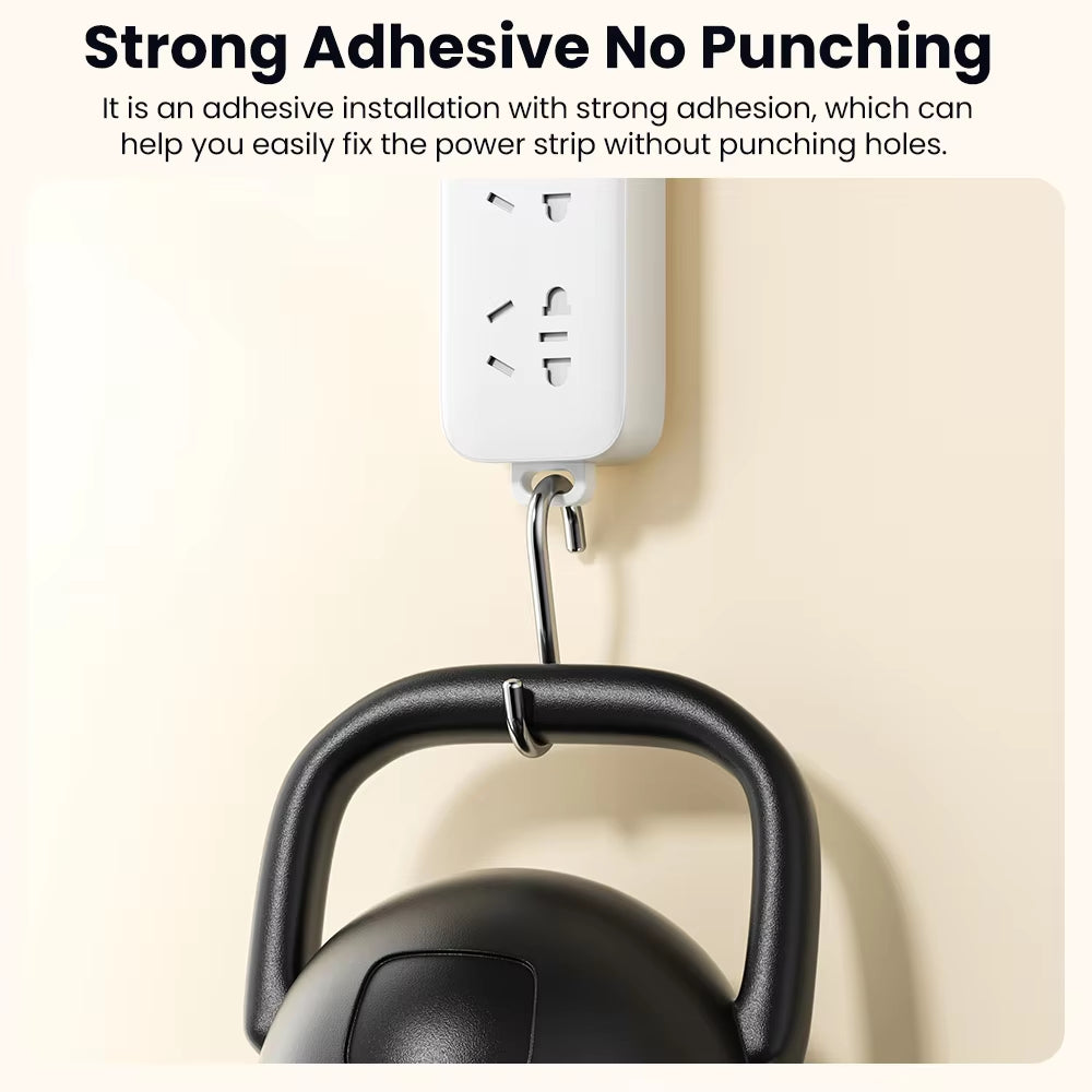 Wall-Mounted Self-Adhesive Power Socket Strip Holder - Punch-Free Organizer for Kitchen & Office