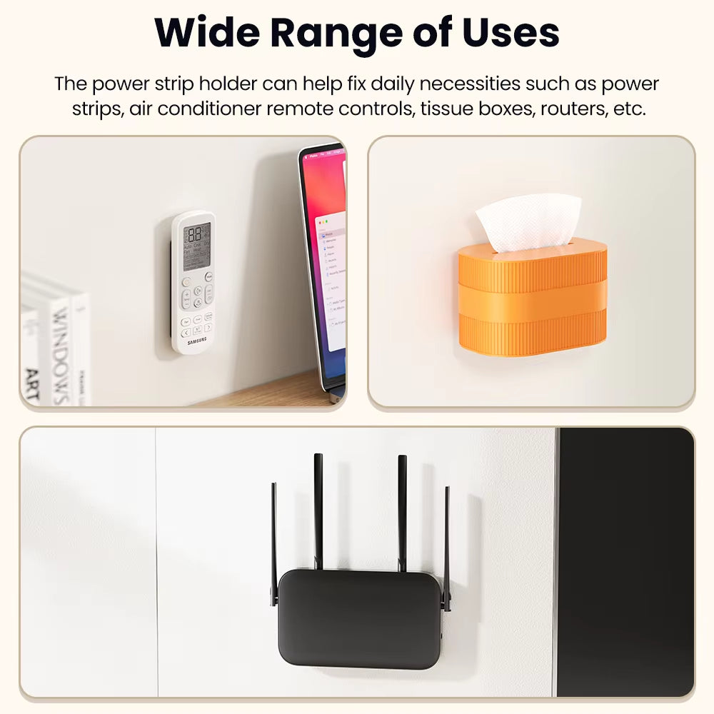 Wall-Mounted Self-Adhesive Power Socket Strip Holder - Punch-Free Organizer for Kitchen & Office