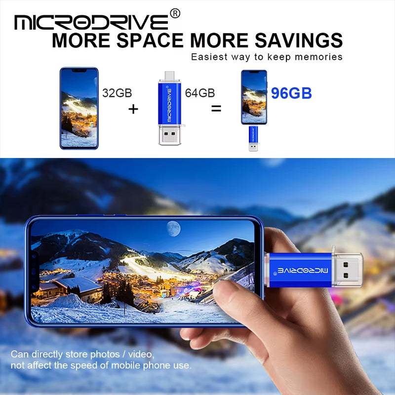 Versatile 2-in-1 Type C & Micro USB Flash Drive - High-Speed OTG Pen Drive Available in 128GB, 64GB, 32GB, 16GB, 8GB, and 4GB