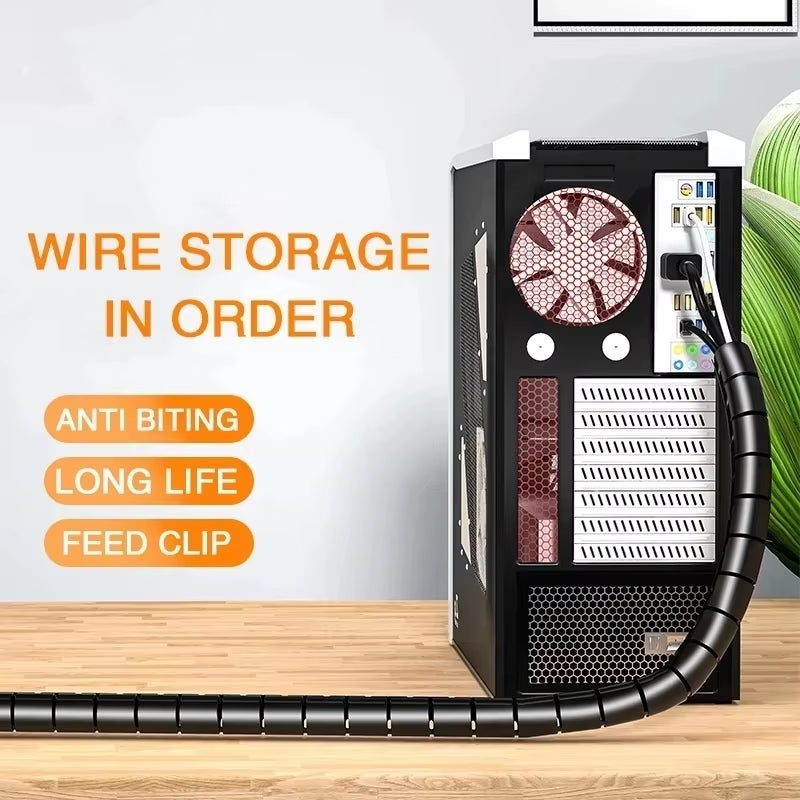 Flexible Spiral Cable Protector - 2M/1M Cord Organizer for Computer Management (16/10mm)