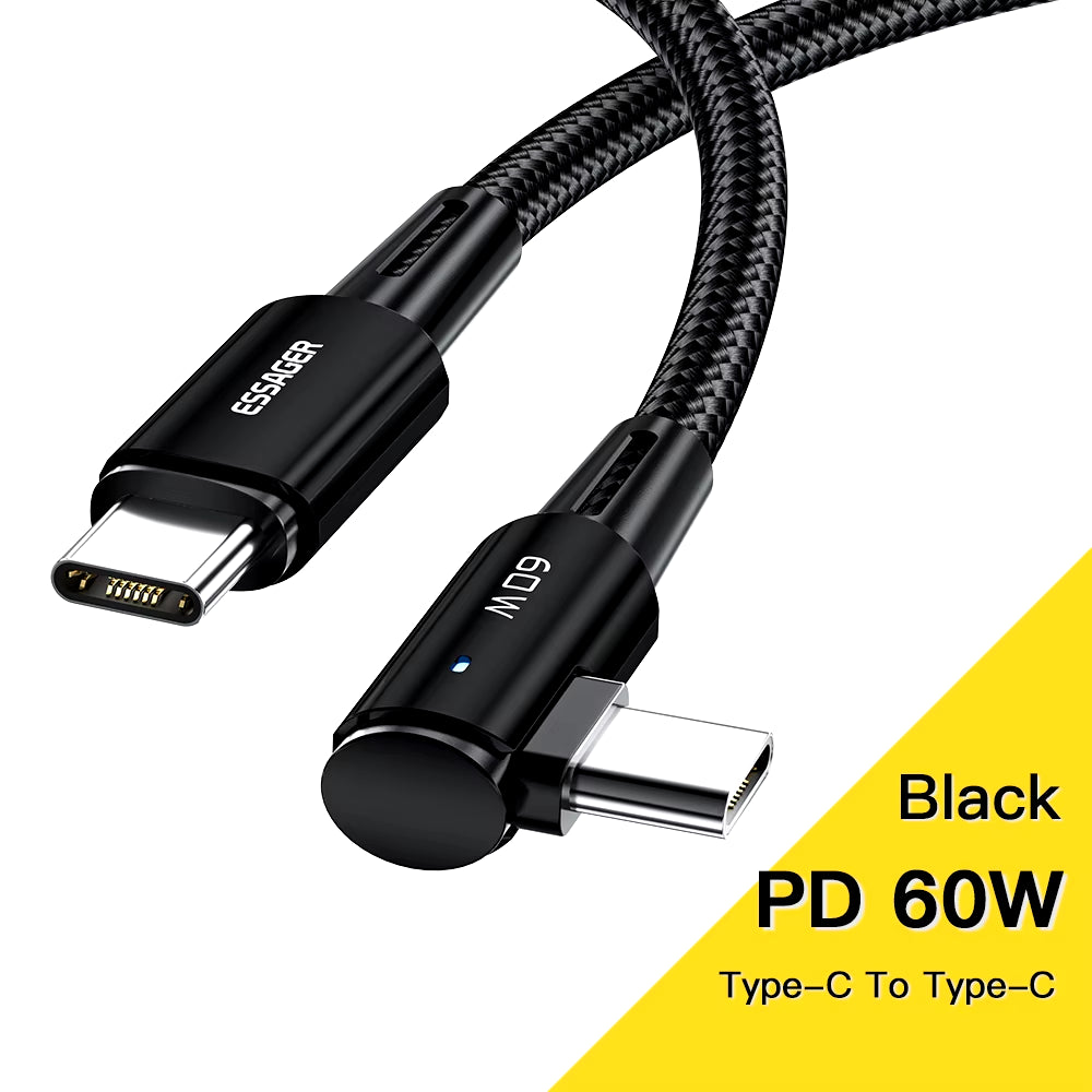 90° Angle 100W USB Type C to USB C Cable - Fast Charging for iPad, MacBook Pro, Xiaomi, Samsung, Huawei