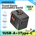 Universal Travel Adapter with 4 AC Outlets, 2 USB Ports, and 3 Type-C PD 45W - All-in-One Fast Charging Solution for EU, US, and AUS Plugs