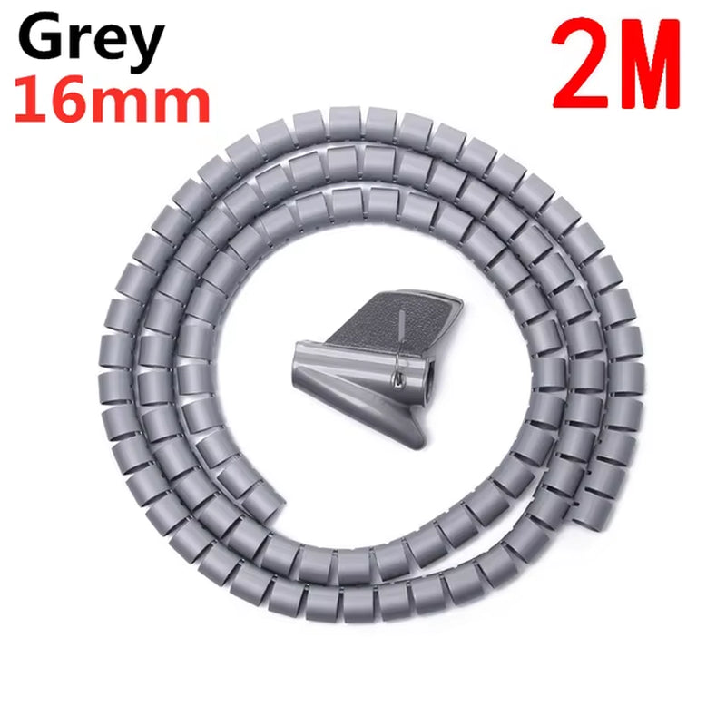 Flexible Spiral Cable Protector - 2M/1M Cord Organizer for Computer Management (16/10mm)