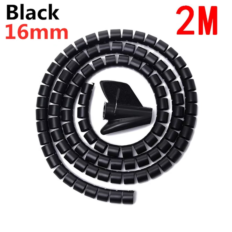 Flexible Spiral Cable Protector - 2M/1M Cord Organizer for Computer Management (16/10mm)