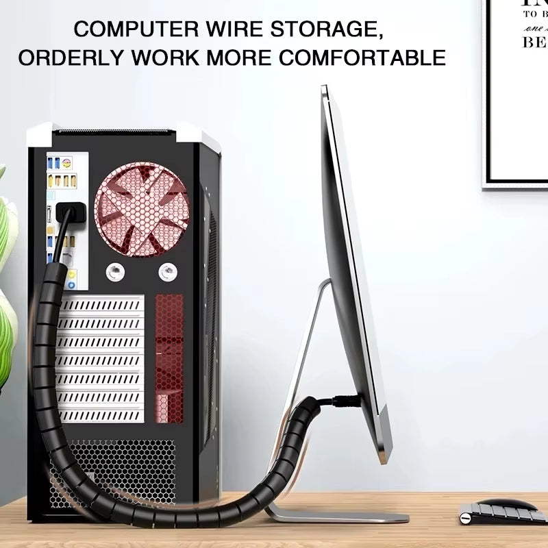 Flexible Spiral Cable Protector - 2M/1M Cord Organizer for Computer Management (16/10mm)