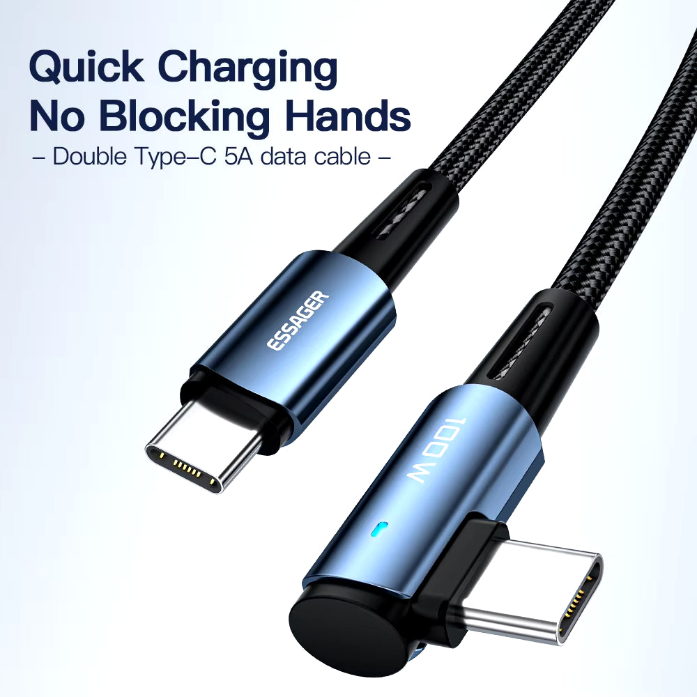 90° Angle 100W USB Type C to USB C Cable - Fast Charging for iPad, MacBook Pro, Xiaomi, Samsung, Huawei