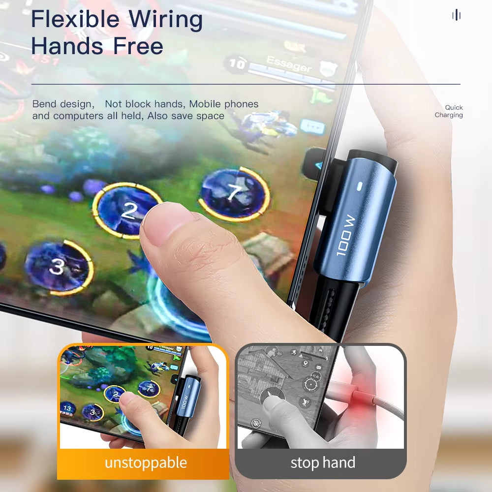 90° Angle 100W USB Type C to USB C Cable - Fast Charging for iPad, MacBook Pro, Xiaomi, Samsung, Huawei