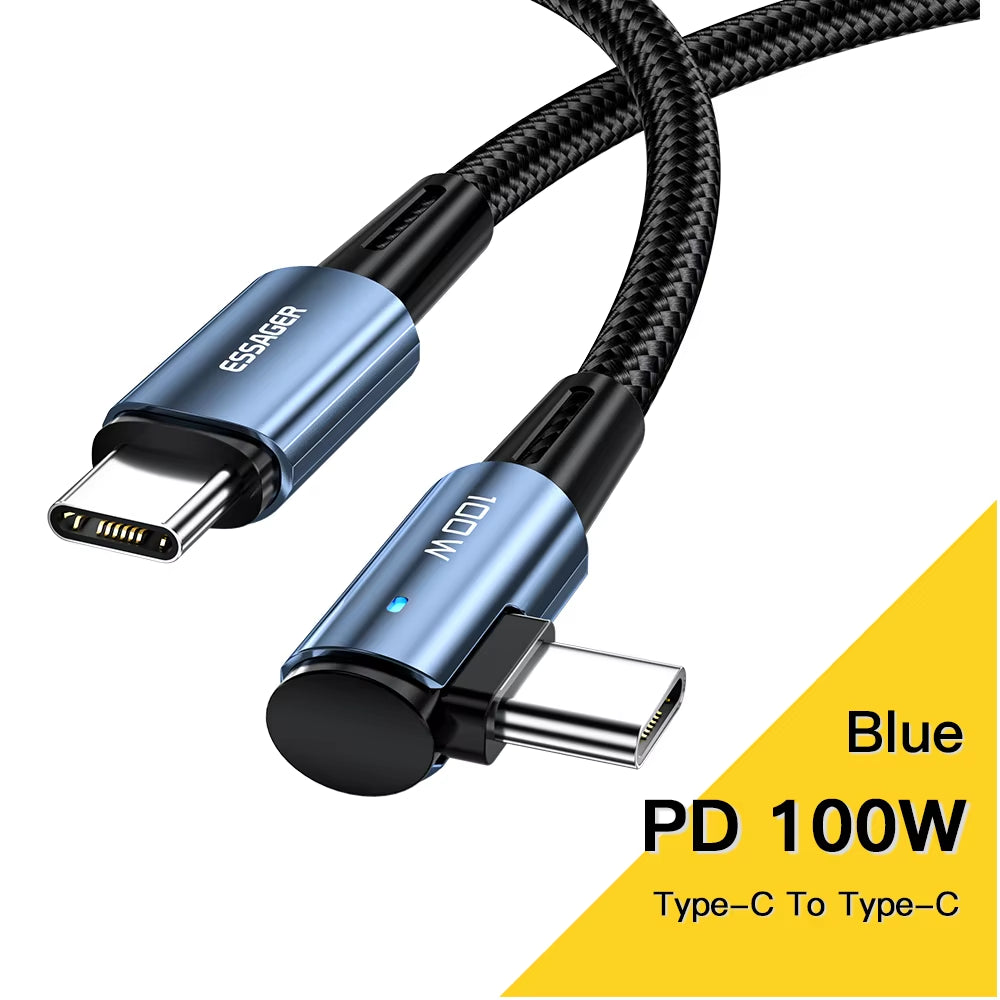 90° Angle 100W USB Type C to USB C Cable - Fast Charging for iPad, MacBook Pro, Xiaomi, Samsung, Huawei